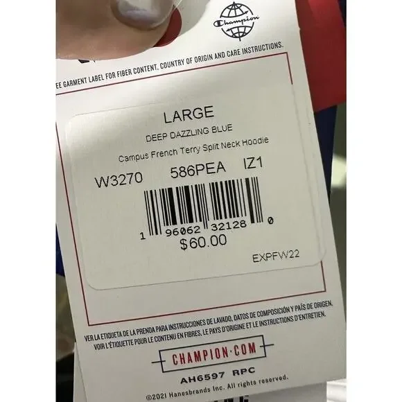 Champion French Terry Split-Neck Hoodie Sweatshirt Campus Sz L Underlined Logo - Picture 9 of 9